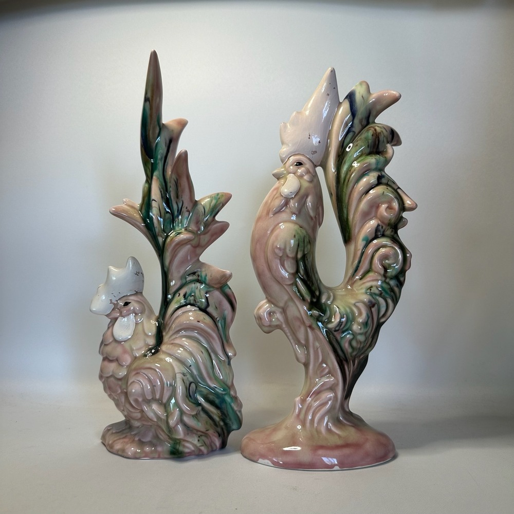 Vintage MCM Kay Finch Ceramic Art Pottery Chicken Figurines NAT69 NAX69 Set